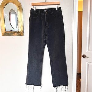 Black “washed denim” nasty gal wide leg raw hem jeans US size 6/8